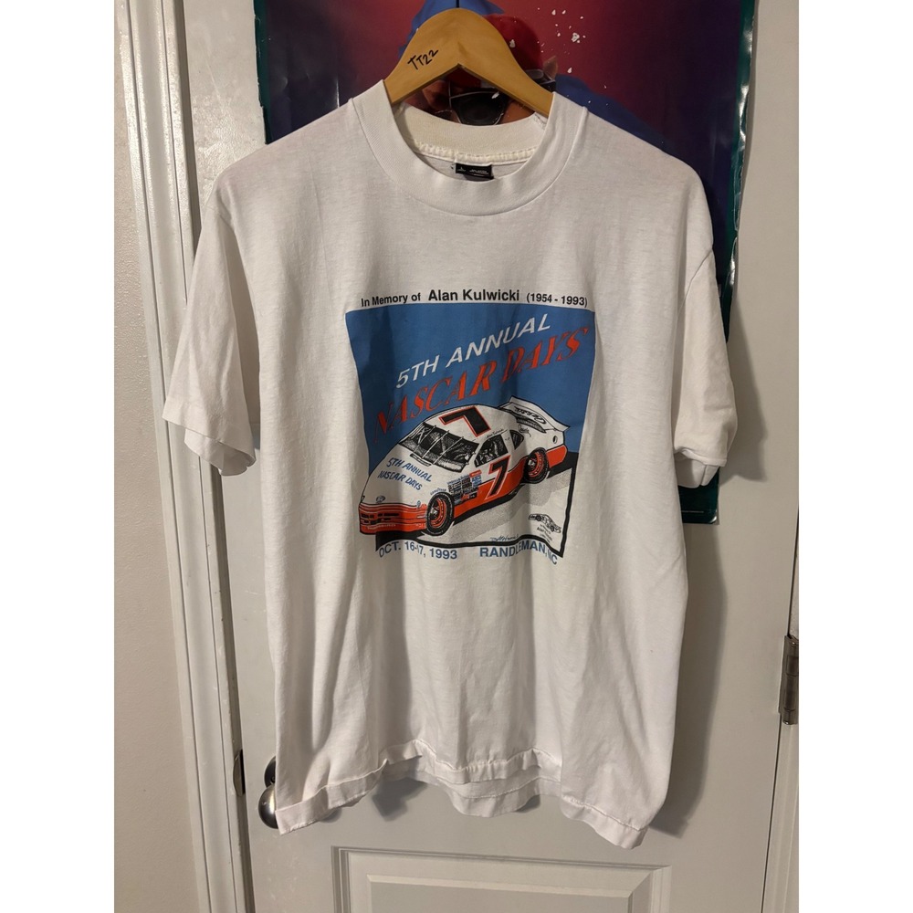 Vintage 1993 Alan Kulwicki NASCAR Days T-Shirt Fruit of the Loom White Large